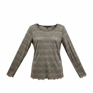 BKE Boutique NWT SZ L Gray Fitted Lace Sheer Stretch Coquette Romantic Fairy Top